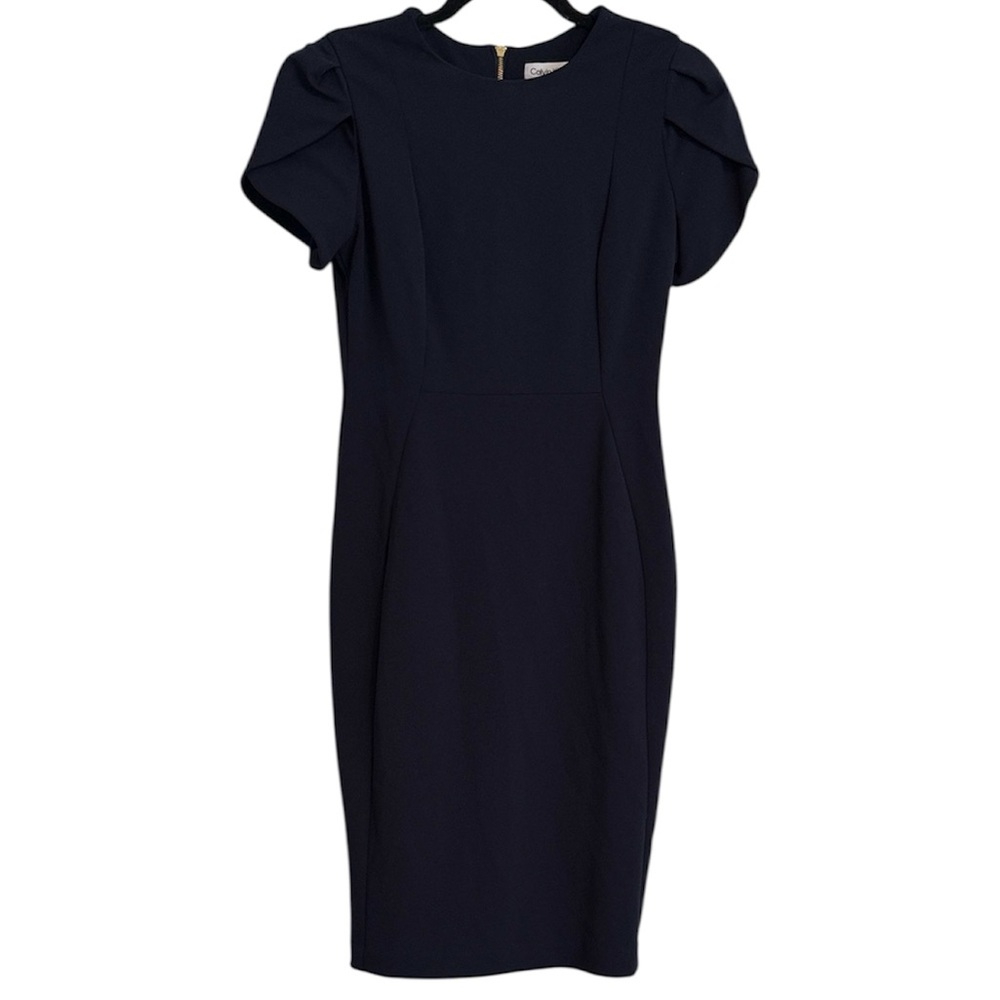 Calvin Klein Dark Navy Blue Tulip Sleeve Sheath Dress